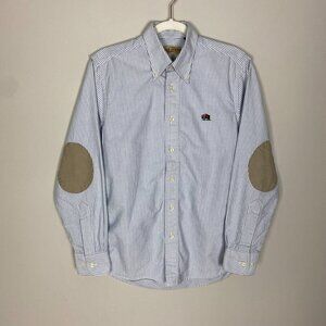 Buffalo Jackson Trading Striped Button Down Shirt Mens Small Blue Elbow Patches